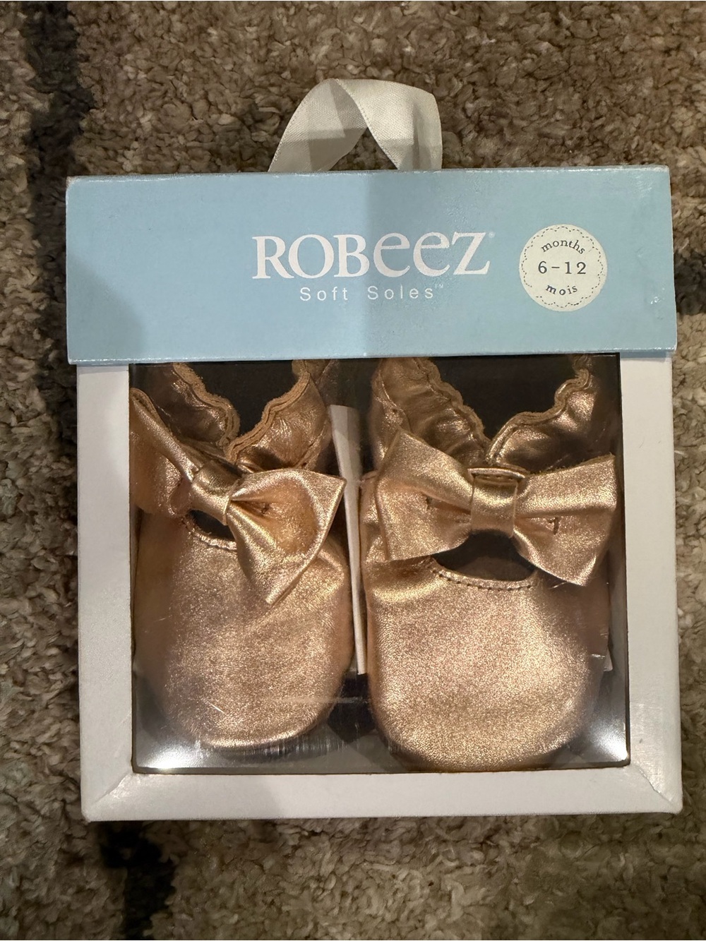 Robeez Metallic Gold Bow Soft Sole Baby Shoes